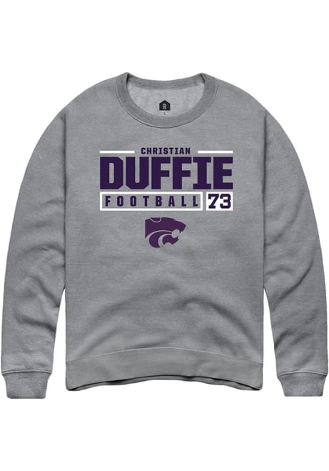 Christian Duffie Rally Mens Graphite K-State Wildcats NIL Stacked Box Crew Sweatshirt