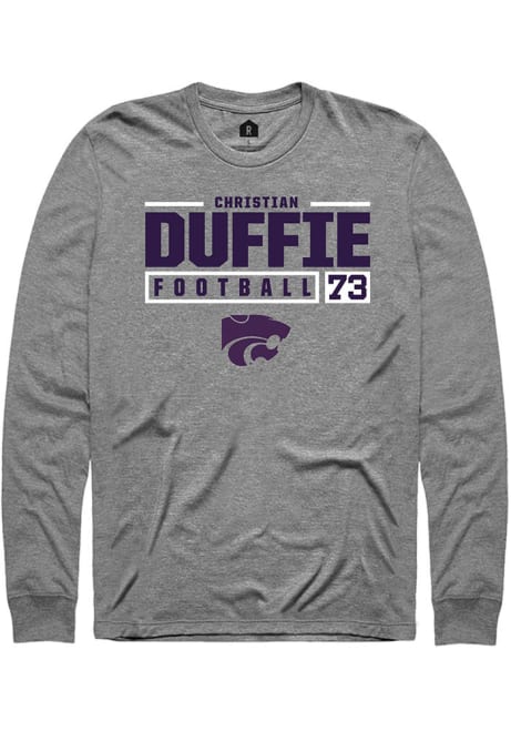 Christian Duffie Rally Mens Grey K-State Wildcats NIL Stacked Box Tee