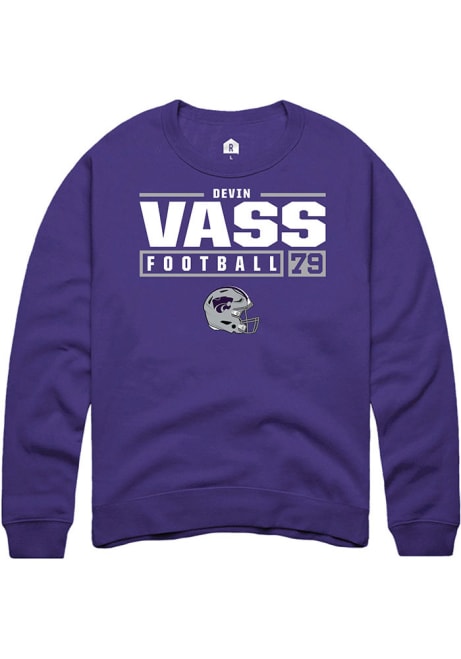 Devin Vass Rally Mens Purple K-State Wildcats NIL Stacked Box Crew Sweatshirt