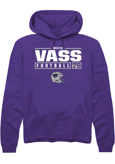 Devin Vass Rally Mens Purple K-State Wildcats NIL Stacked Box Hooded Sweatshirt