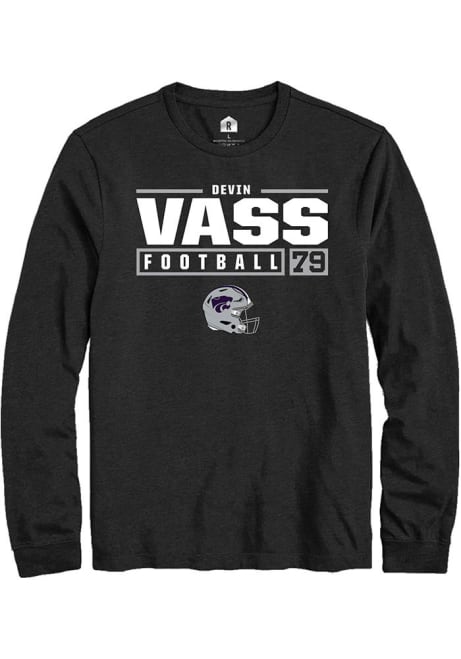 Devin Vass Rally Mens Black K-State Wildcats NIL Stacked Box Tee