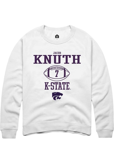 Jacob Knuth Rally Mens White K-State Wildcats NIL Sport Icon Crew Sweatshirt