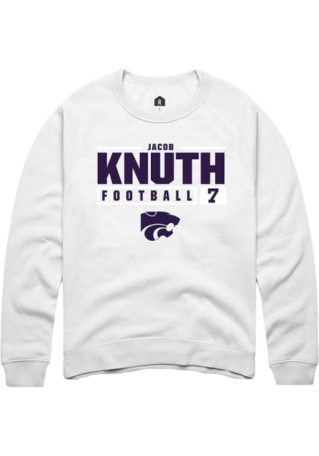 Jacob Knuth Rally Mens White K-State Wildcats NIL Stacked Box Crew Sweatshirt