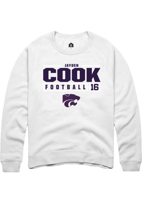 Jayden Cook Rally Mens White K-State Wildcats NIL Stacked Box Crew Sweatshirt