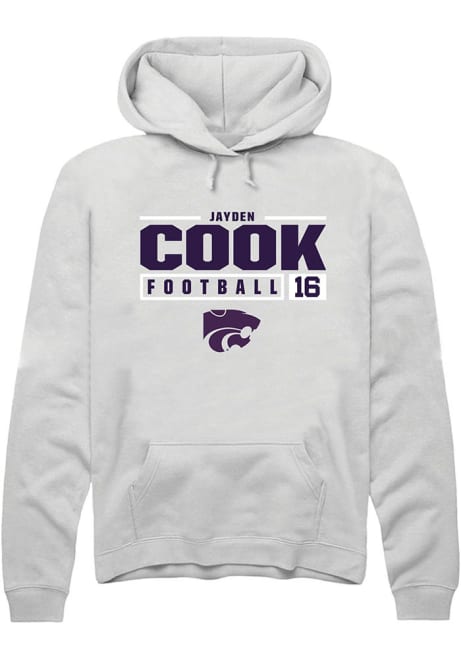 Jayden Cook Rally Mens White K-State Wildcats NIL Stacked Box Hooded Sweatshirt