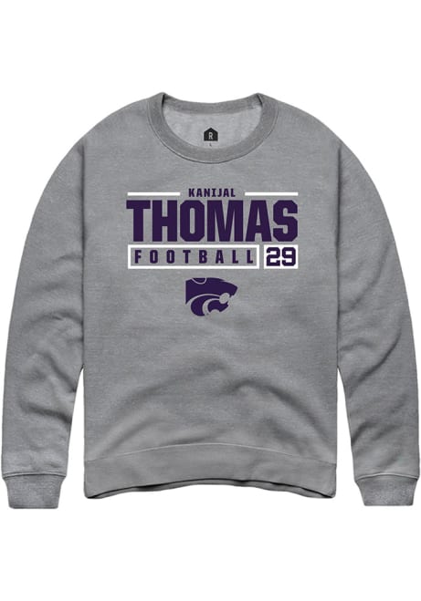 Kanijal Thomas Rally Mens Graphite K-State Wildcats NIL Stacked Box Crew Sweatshirt