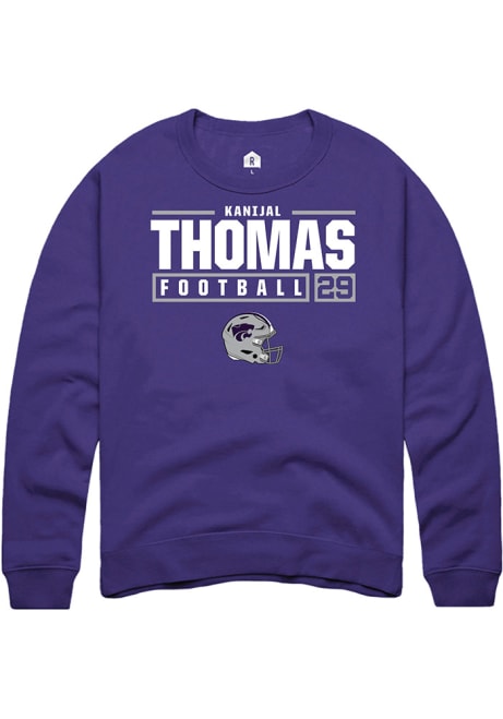 Kanijal Thomas Rally Mens Purple K-State Wildcats NIL Stacked Box Crew Sweatshirt