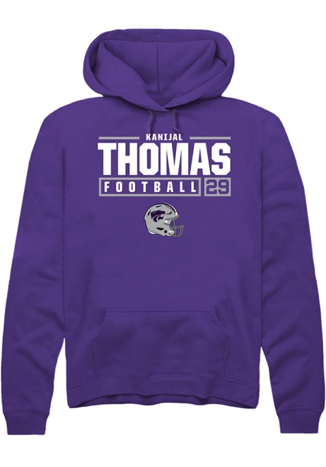 Kanijal Thomas Rally Mens Purple K-State Wildcats NIL Stacked Box Hooded Sweatshirt