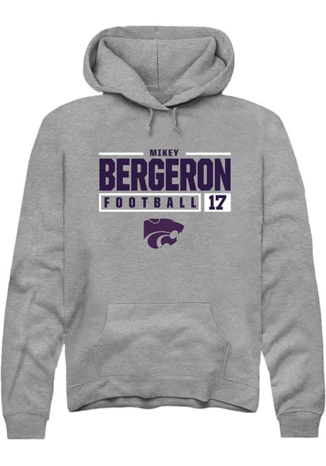 Mikey Bergeron Rally Mens Graphite K-State Wildcats NIL Stacked Box Hooded Sweatshirt