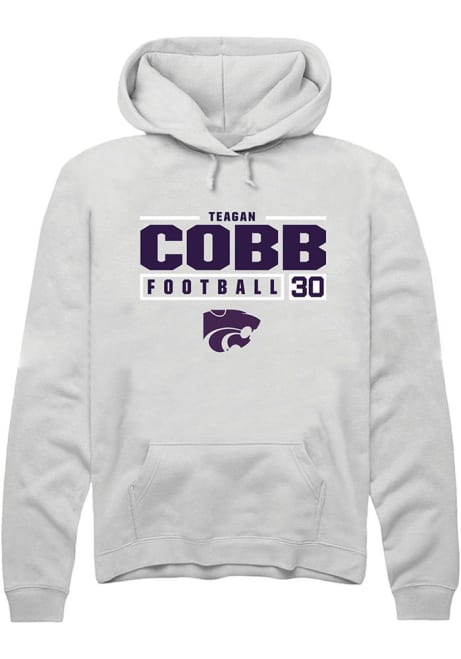 Teagan Cobb Rally Mens White K-State Wildcats NIL Stacked Box Hooded Sweatshirt