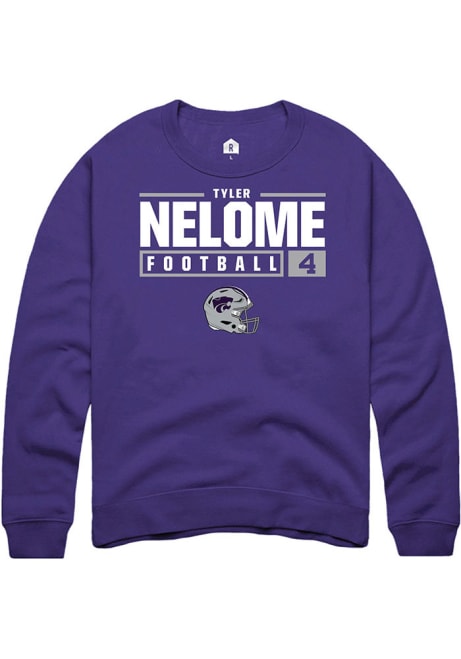 Tyler Nelome Rally Mens Purple K-State Wildcats NIL Stacked Box Crew Sweatshirt
