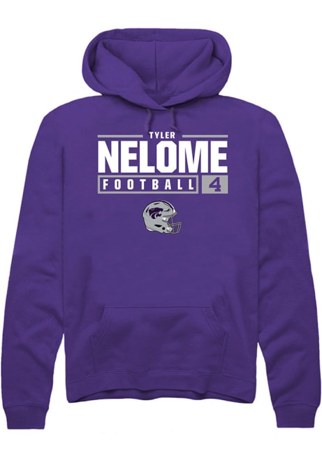 Tyler Nelome Rally Mens Purple K-State Wildcats NIL Stacked Box Hooded Sweatshirt