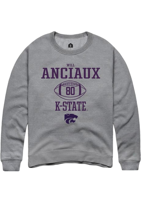 Will Anciaux Rally Mens Grey K-State Wildcats NIL Sport Icon Crew Sweatshirt