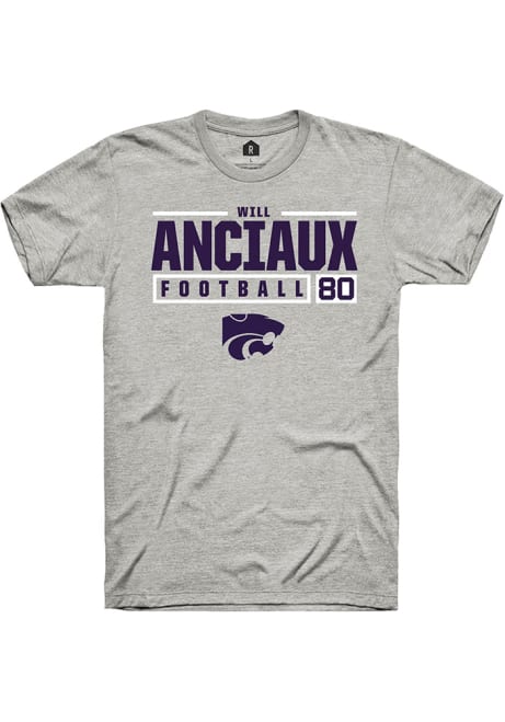 Will Anciaux Ash K-State Wildcats NIL Stacked Box Short Sleeve T Shirt