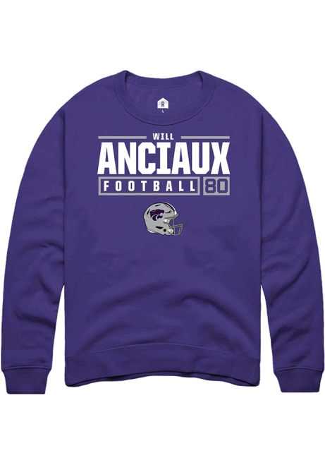 Will Anciaux Rally Mens Purple K-State Wildcats NIL Stacked Box Crew Sweatshirt
