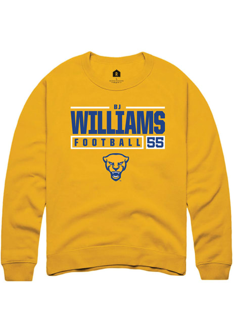 Bj Williams Rally Mens Gold Pitt Panthers NIL Stacked Box Crew Sweatshirt