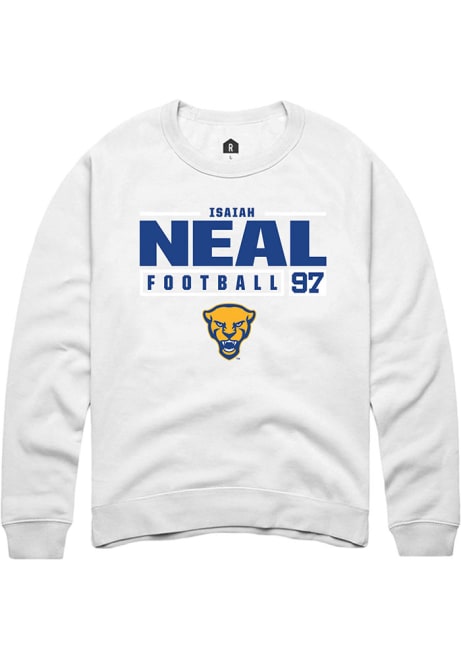 Isaiah Neal Rally Mens White Pitt Panthers NIL Stacked Box Crew Sweatshirt