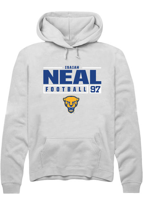 Isaiah Neal Rally Mens White Pitt Panthers NIL Stacked Box Hooded Sweatshirt