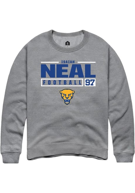 Isaiah Neal Rally Mens Graphite Pitt Panthers NIL Stacked Box Crew Sweatshirt