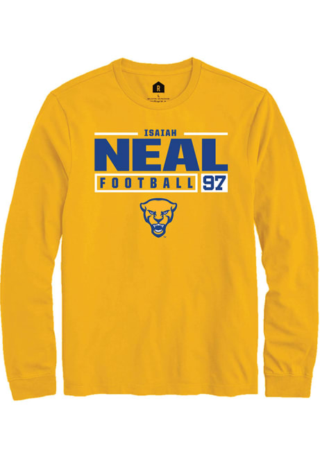 Isaiah Neal Rally Mens Gold Pitt Panthers NIL Stacked Box Tee