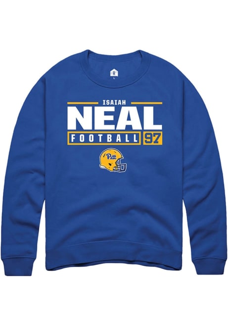 Isaiah Neal Rally Mens Blue Pitt Panthers NIL Stacked Box Crew Sweatshirt