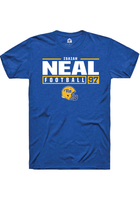 Isaiah Neal Blue Pitt Panthers NIL Stacked Box Short Sleeve T Shirt