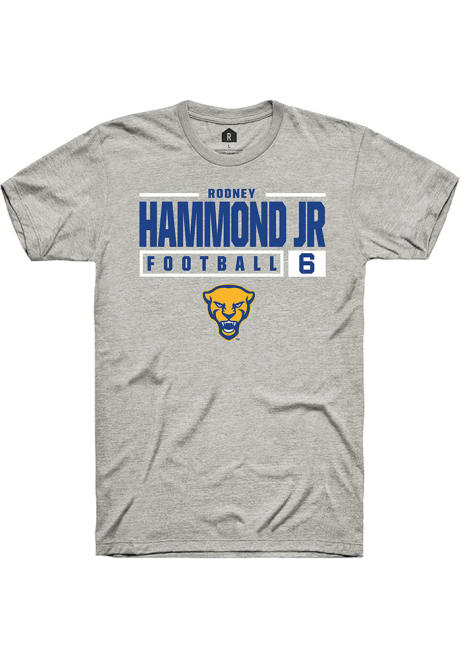 Rodney Hammond Jr. Ash Pitt Panthers NIL Stacked Box Short Sleeve T Shirt