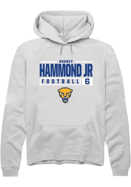 Rodney Hammond Jr. Rally Mens White Pitt Panthers NIL Stacked Box Design Hooded Sweatshirt