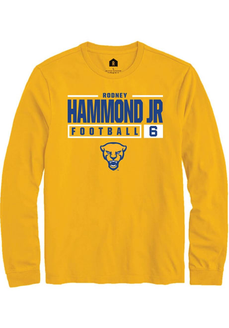 Rodney Hammond Jr. Rally Mens Gold Pitt Panthers NIL Stacked Box Tee