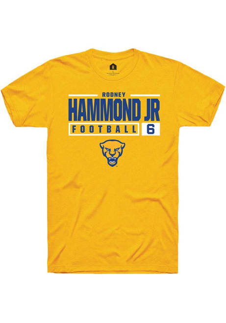 Rodney Hammond Jr. Gold Pitt Panthers NIL Stacked Box Short Sleeve T Shirt