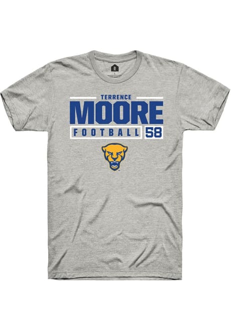 Terrence Moore Ash Pitt Panthers NIL Stacked Box Short Sleeve T Shirt