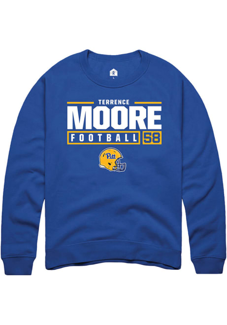 Terrence Moore Rally Mens Blue Pitt Panthers NIL Stacked Box Crew Sweatshirt