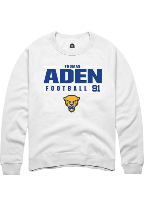 Thomas Aden Rally Mens White Pitt Panthers NIL Stacked Box Crew Sweatshirt