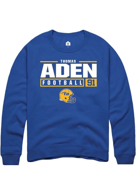 Thomas Aden Rally Mens Blue Pitt Panthers NIL Stacked Box Crew Sweatshirt