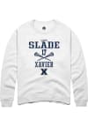 Main image for Claire Slade  Rally Xavier Musketeers Mens White NIL Sport Icon Long Sleeve Crew Sweatshirt