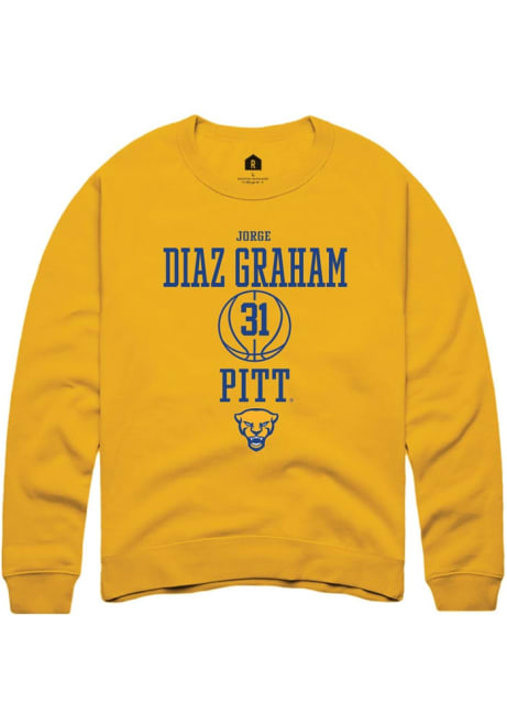 Jorge Diaz Graham Rally Mens Gold Pitt Panthers NIL Sport Icon Crew Sweatshirt