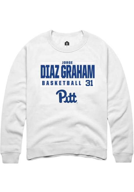 Jorge Diaz Graham Rally Mens White Pitt Panthers NIL Stacked Box Crew Sweatshirt