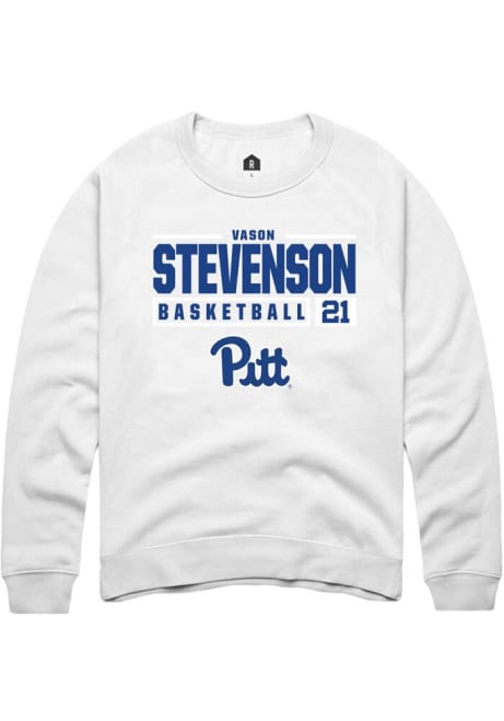 Vason Stevenson Rally Mens White Pitt Panthers NIL Stacked Box Crew Sweatshirt