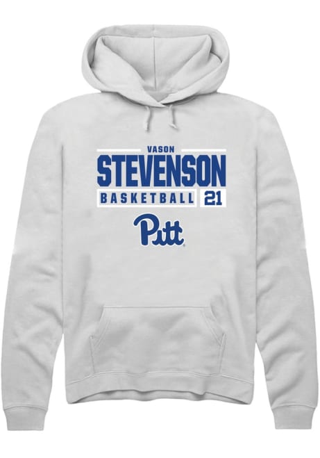 Vason Stevenson Rally Mens White Pitt Panthers NIL Stacked Box Hooded Sweatshirt