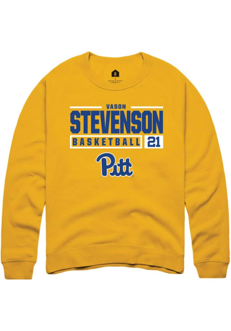 Vason Stevenson Rally Mens Gold Pitt Panthers NIL Stacked Box Crew Sweatshirt