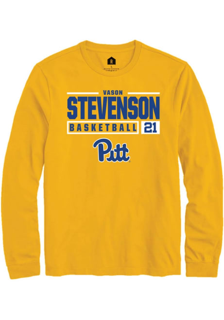 Vason Stevenson Rally Mens Gold Pitt Panthers NIL Stacked Box Tee