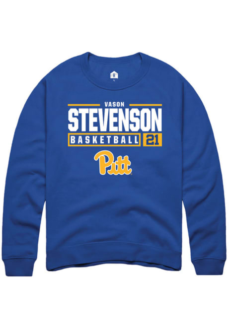 Vason Stevenson Rally Mens Blue Pitt Panthers NIL Stacked Box Crew Sweatshirt