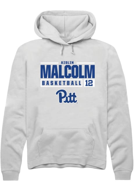 Aislin Malcolm Rally Mens White Pitt Panthers NIL Stacked Box Hooded Sweatshirt