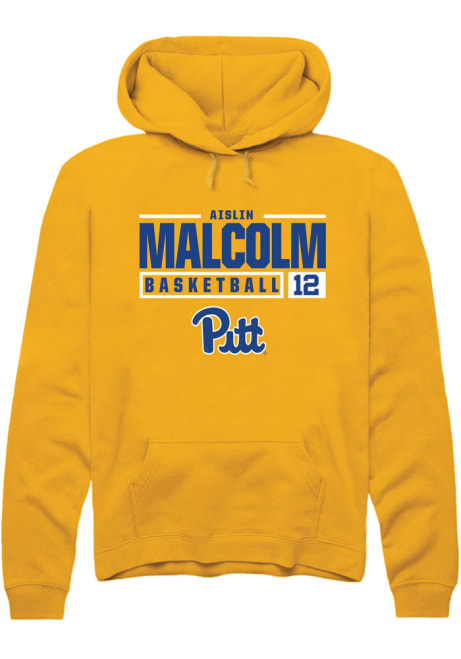 Aislin Malcolm Rally Mens Gold Pitt Panthers NIL Stacked Box Hooded Sweatshirt