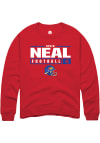 Main image for Devin Neal  Rally Kansas Jayhawks Mens Red NIL Stacked Box Long Sleeve Crew Sweatshirt