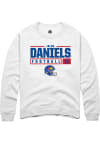 Main image for Jalon Daniels  Rally Kansas Jayhawks Mens White NIL Stacked Box Long Sleeve Crew Sweatshirt