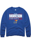 Main image for Sevion Morrison  Rally Kansas Jayhawks Mens Blue NIL Stacked Box Long Sleeve Crew Sweatshirt
