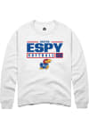 Main image for Shayna Espy  Rally Kansas Jayhawks Mens White NIL Stacked Box Long Sleeve Crew Sweatshirt