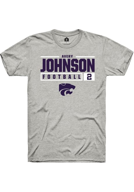 Avery Johnson Ash K-State Wildcats NIL Stacked Box Short Sleeve T Shirt
