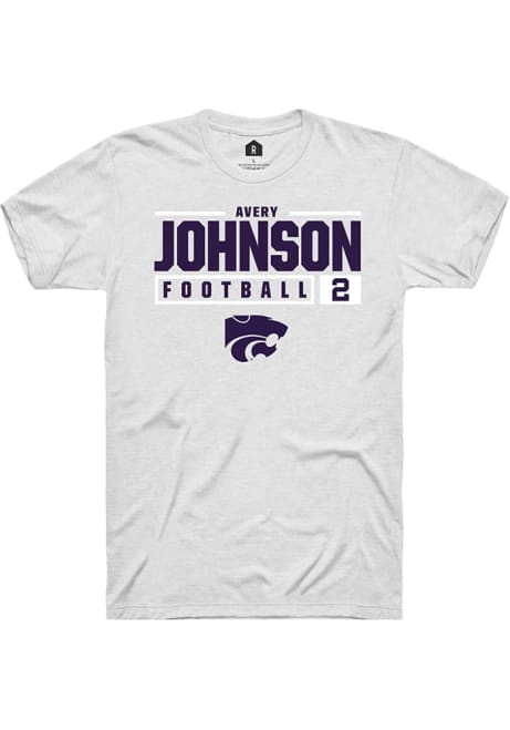Avery Johnson White K-State Wildcats NIL Stacked Box Short Sleeve T Shirt